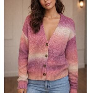 SO Ombre Pink, Orange, Purple, Cream, Cardigan Size Small Pastel